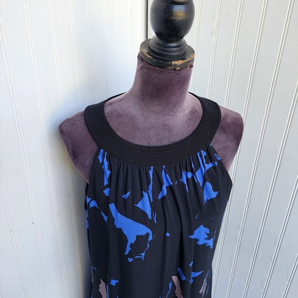 Just Taylor Blue Black Tan Tropical Floral Halter Knee Leghth Tie Back Dress 8 - Picture 7 of 13